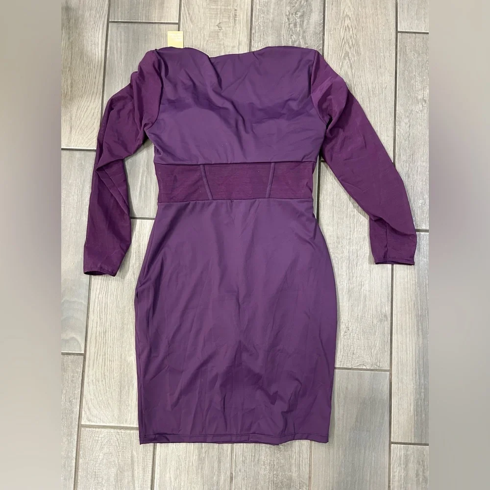 Popilush Shapewear Long Sleeve Mesh Inset Bodycon Midi Dress Size XL